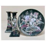 Hand-Painted Decorative Plate & Candelabras|3 pc