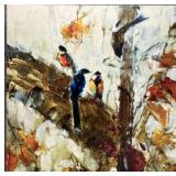 Bird & Leaf Print on Canvas