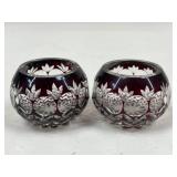 Pair Of Ruby Red Crystal Votives