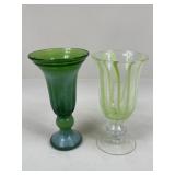 Green Glass Footed Vases / 2 pc