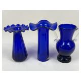 Cobalt Blue Vases / 3 pc