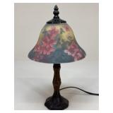 Metal Lamp W/ Painted Glass Shade