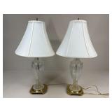 Pair of Crystal & Brass Lamps