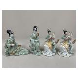 Porcelain Geisha Figures / 4 pc