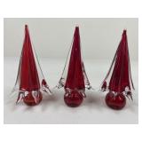 Red Glass Tree Decor / 3 pc