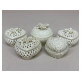 White Bisque Porcelain Trinket Boxes|5 pc