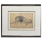 "A lion lying down" Rembrandt Reproduction Print