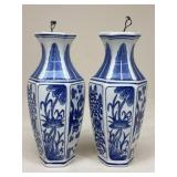 Pair Of Blue & White Ceramic Wall Vases