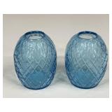 Pair of Blue Glass Vases w/ Flat Back