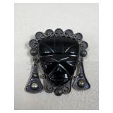 Onyx and Sterling Silver Brooch