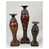 Set Of Glass & Resin Candlesticks / 3 pc