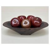 Wood Carved Apples & Display Bowl