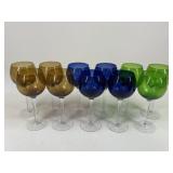 Etched Colored Wine Glasses / 11 pc