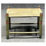 Painted Wood & Wicker Bench