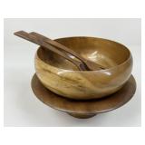 Myrtlewood Salad Bowl w/ Serving Utensils & Stand