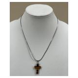 Sterling Silver Chain w/ Tigers Eye Cross Pendant