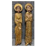 2/PC Religious Hand Painted Wood Carved Wall Icon