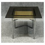 Metal Side Table w / Smoked Glass Top