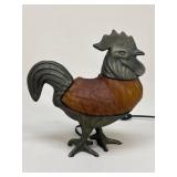 Cast Metal & Amber Glass Rooster Lamp