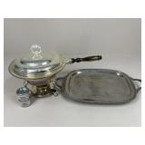 Silverplate Tray & Chaffing Dish Set w/ Sterno