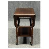 Vintage Drop Leaf Rolling Tea Cart w/ Glass Tray