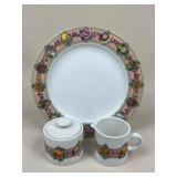 Sakura "Garden Time" Serving Plate, Creamer, Sugar
