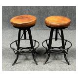 Pair of Leather Swivel Adjustable Height Stools