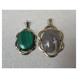 Stone & Gold Tone Pendants / 2 pc