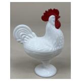Milk Glass Rooster Dish