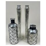 4 Silver Tone Vases