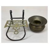 Brass & Iron Fireplace Trivet / Brass Spittoon