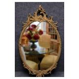 Vintage Oval Beveled Mirror In Ornate Gold tone
