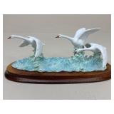 Sadek "Swans" Ceramic Figure W/ Wood Base