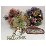 Seasonal Wreaths & Wood Pumpkin Sign|4 pc