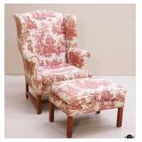 Toile Upholstered Chair & Ottoman