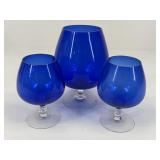 Cobalt Brandy Ballon Vases / 3 pc