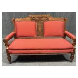 Carved Wood Settee w/Split Backrests on Casters