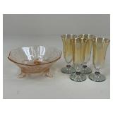 Champagne Glasses & Footed Candy Dish / 5 pc