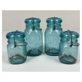 Vintage Blue Glass Ball Jars / 4 pc