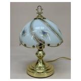 Brass Tone Touch Lamp W/ Glass Shade