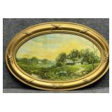 Vintage Homestead Print In Oval Frame