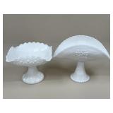 Milk Glass Pedestal Bowls / 2 pc