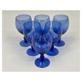Cobalt Blue Etched Glass Goblets / 6 pc