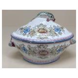 Painted Pottery Serving Bowl W/ Lid