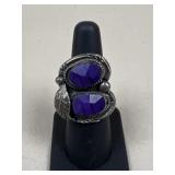 Sz 6.25 Silver Tone Ring w/ Stones