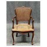 Carved Wood & Cane Arm Chair-Italy