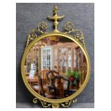 Round Vintage Mirror in Ornate Gold Tone Frame