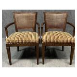 Pair of Wood Dining Arm Chairs w / Rattan Back