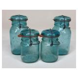 Vintage Blue Glass Ball Jars|4 pc