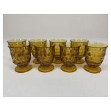 Vintage Amber Cubist Footed Juice Glasses|8 pc